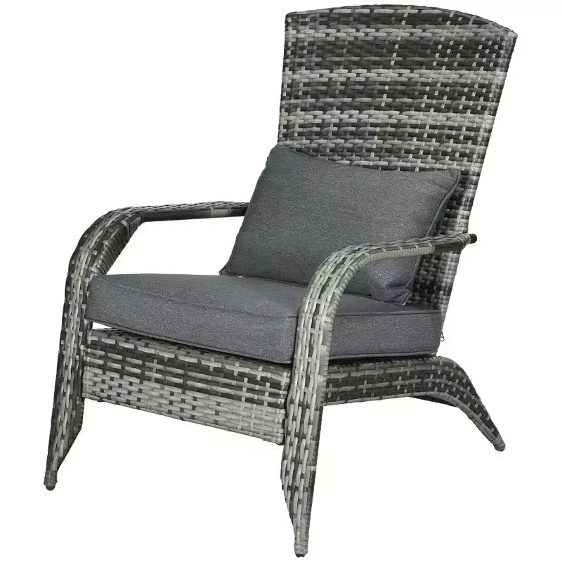 Sedia Adirondack Outsunny da Esterno con Rattan Intrecciato Resistente alle Intemperie, Cuscini Morbidi, Schienale Alto Curvo per Terrazzo o Giardino