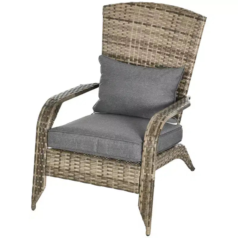 Sedia Adirondack Outsunny da Esterno con Rattan Intrecciato Resistente alle Intemperie, Cuscini Morbidi, Schienale Alto Curvo per Terrazzo o Giardino