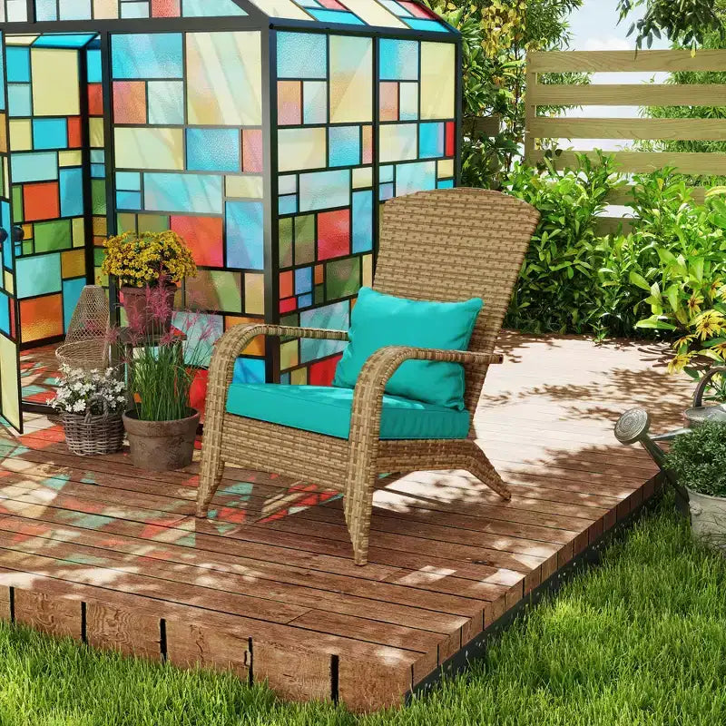 Sedia Adirondack Outsunny da Esterno con Rattan Intrecciato Resistente alle Intemperie, Cuscini Morbidi, Schienale Alto Curvo per Terrazzo o Giardino