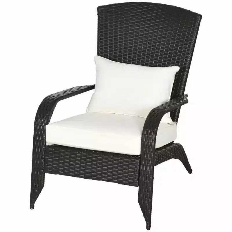 Sedia Adirondack Outsunny da Esterno con Rattan Intrecciato Resistente alle Intemperie, Cuscini Morbidi, Schienale Alto Curvo per Terrazzo o Giardino
