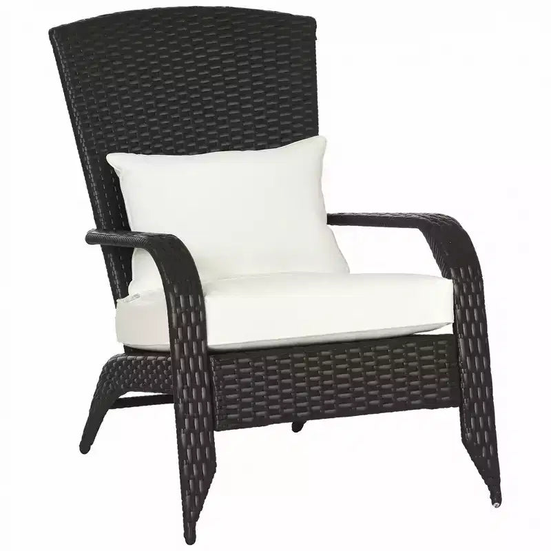 Outsunny Patio Adirondack Chair with All-Weather Rattan Wicker, Soft Cushions, Tall Curved Backrest for Deck or Garden