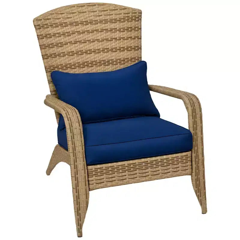 Sedia Adirondack Outsunny da Esterno con Rattan Intrecciato Resistente alle Intemperie, Cuscini Morbidi, Schienale Alto Curvo per Terrazzo o Giardino