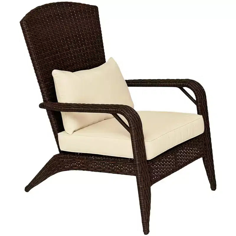 Sedia Adirondack Outsunny da Esterno con Rattan Intrecciato Resistente alle Intemperie, Cuscini Morbidi, Schienale Alto Curvo per Terrazzo o Giardino