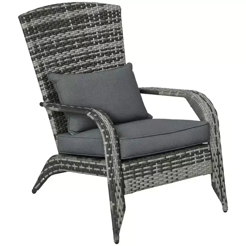 Sedia Adirondack Outsunny da Esterno con Rattan Intrecciato Resistente alle Intemperie, Cuscini Morbidi, Schienale Alto Curvo per Terrazzo o Giardino