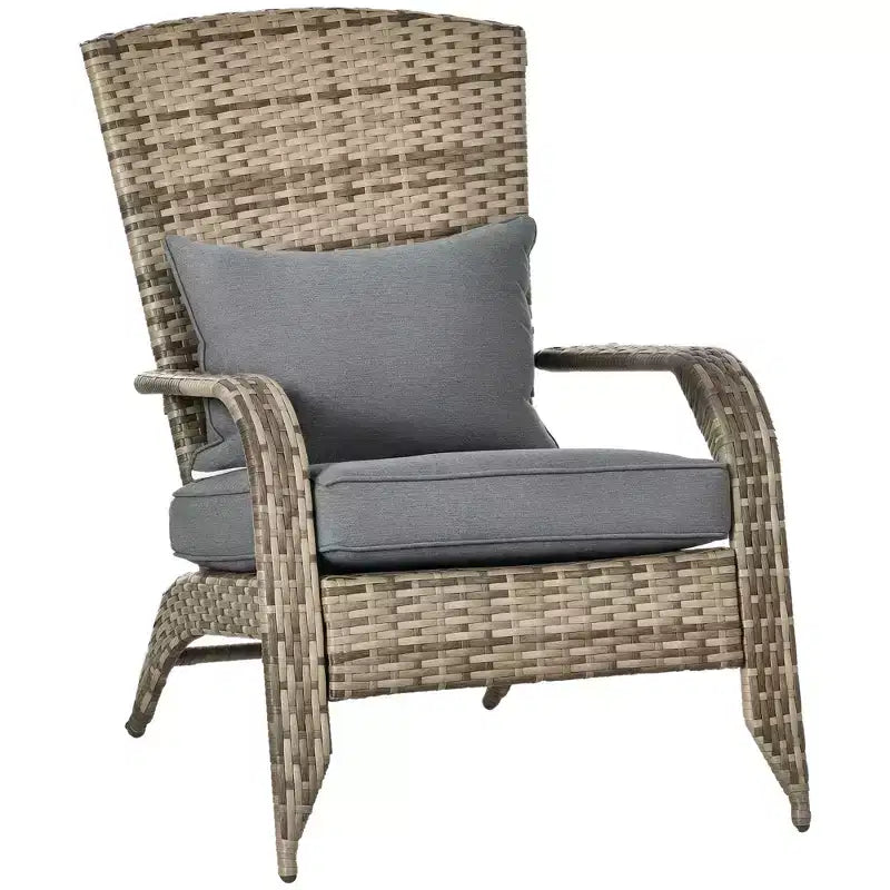 Sedia Adirondack Outsunny da Esterno con Rattan Intrecciato Resistente alle Intemperie, Cuscini Morbidi, Schienale Alto Curvo per Terrazzo o Giardino