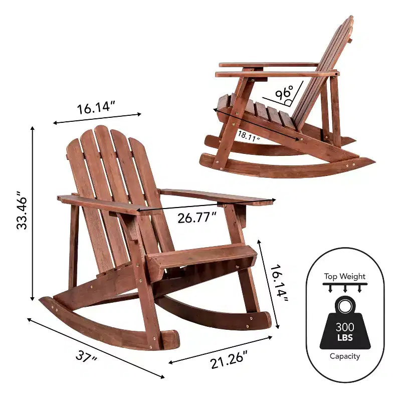 Fauteuil à bascule Adirondack classique en bois d'acacia pour terrasse Kiawah - JONATHAN Y