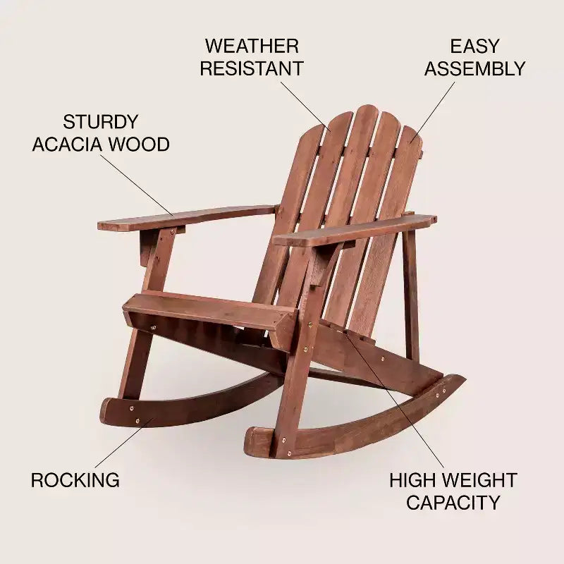Fauteuil à bascule Adirondack classique en bois d'acacia pour terrasse Kiawah - JONATHAN Y