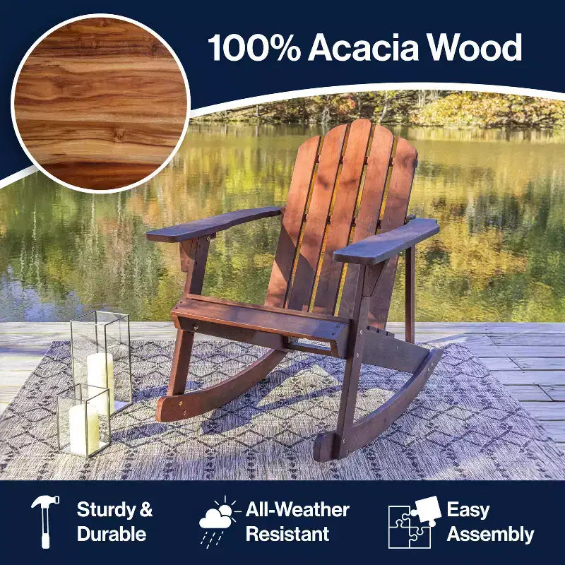 Fauteuil à bascule Adirondack classique en bois d'acacia pour terrasse Kiawah - JONATHAN Y