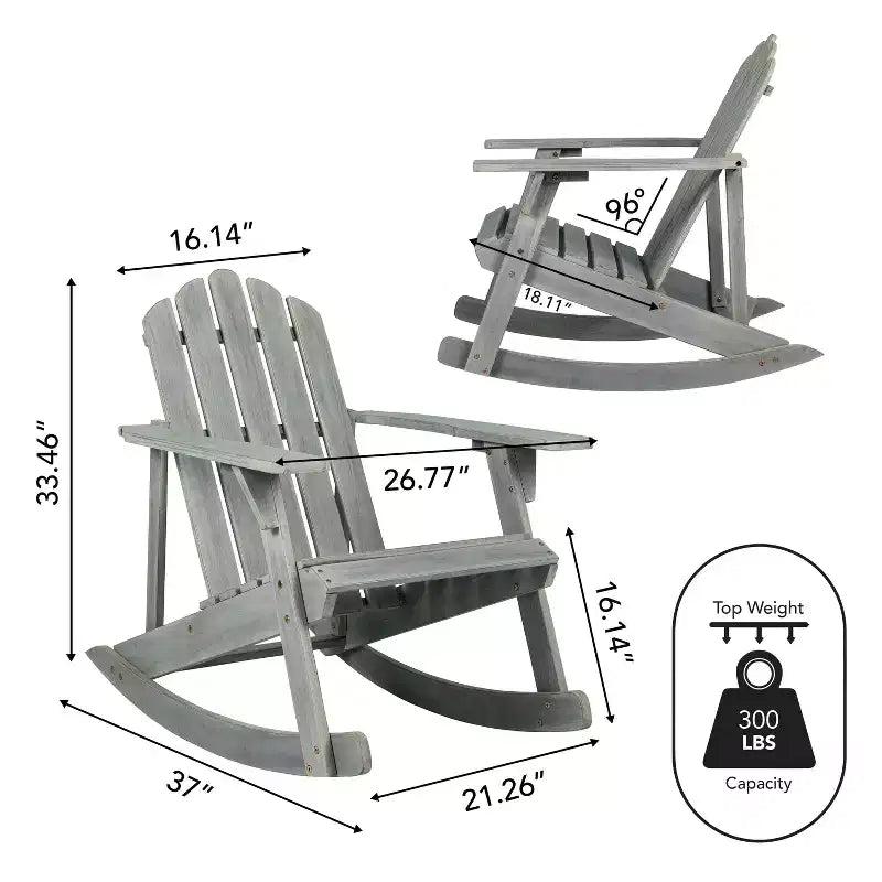 Fauteuil à bascule Adirondack classique en bois d'acacia pour terrasse Kiawah - JONATHAN Y