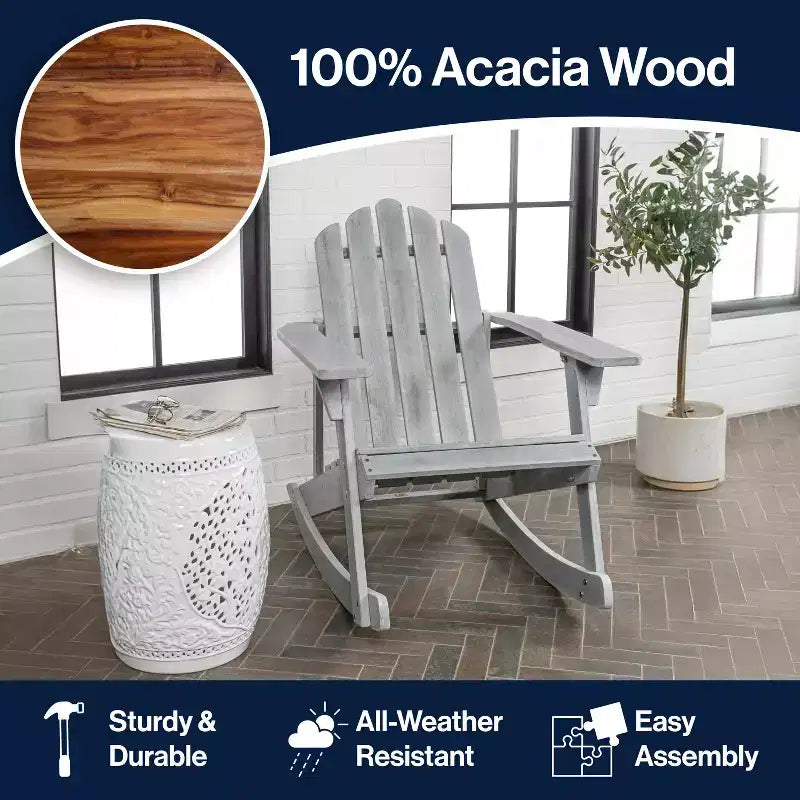 Fauteuil à bascule Adirondack classique en bois d'acacia pour terrasse Kiawah - JONATHAN Y