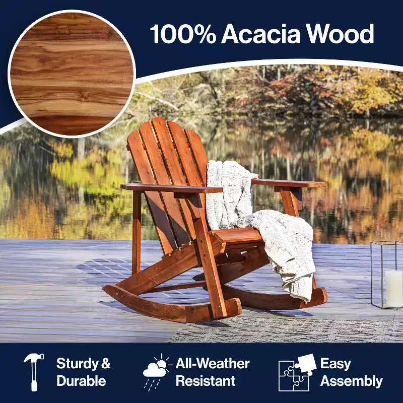 Fauteuil à bascule Adirondack classique en bois d'acacia pour terrasse Kiawah - JONATHAN Y