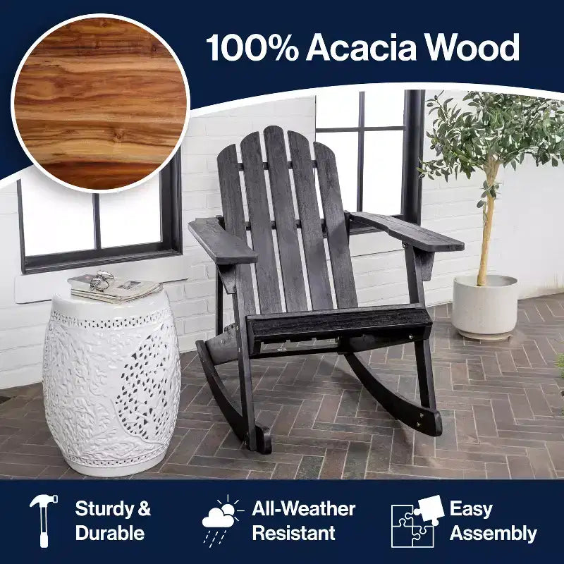 Fauteuil à bascule Adirondack classique en bois d'acacia pour terrasse Kiawah - JONATHAN Y