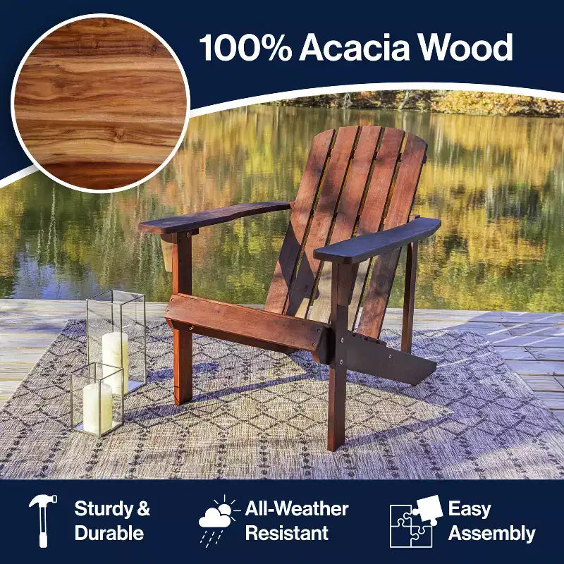 Chaise Adirondack traditionnelle en bois d'acacia pour patio Westport - JONATHAN Y