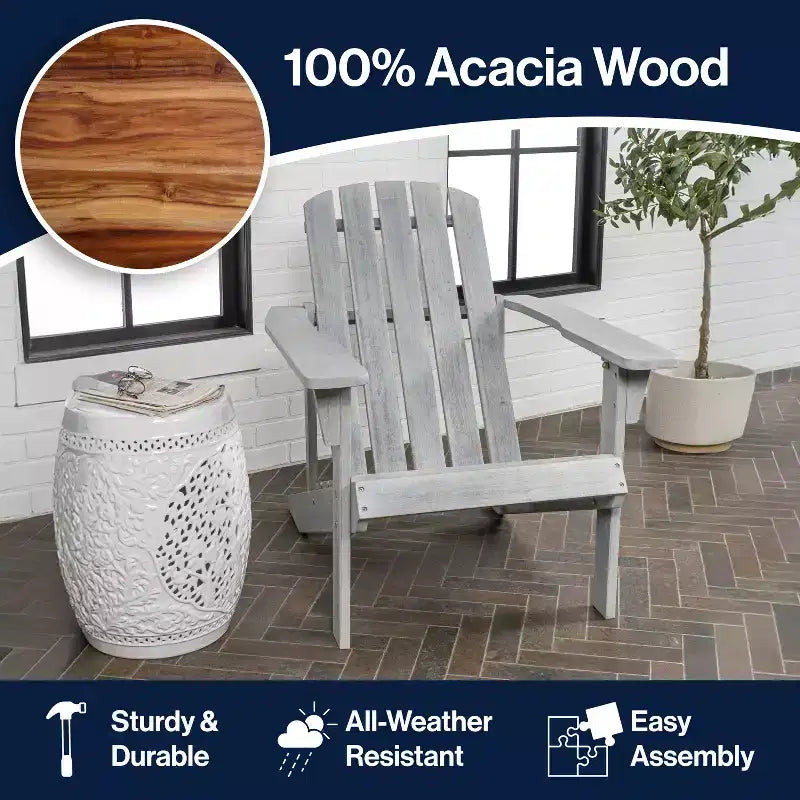 Chaise Adirondack traditionnelle en bois d'acacia pour patio Westport - JONATHAN Y
