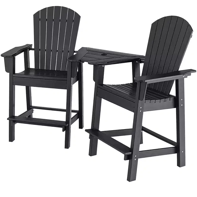 Costway 2 pz HDPE Sgabelli Bar Adirondack Alti con Vassoio di Collegamento Poggiapiedi da Esterno