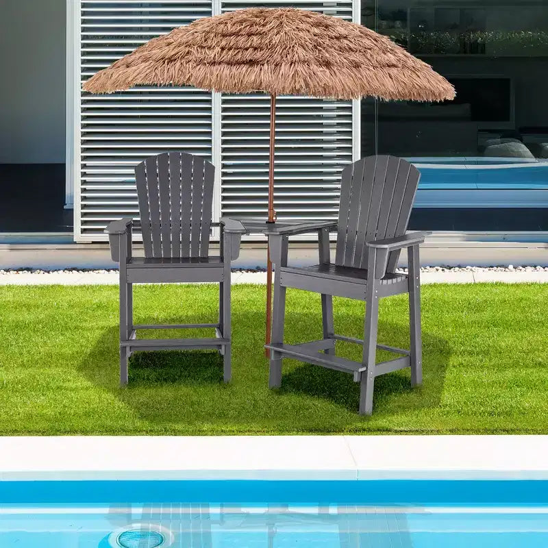 Costway 2 pz HDPE Sgabelli Bar Adirondack Alti con Vassoio di Collegamento Poggiapiedi da Esterno