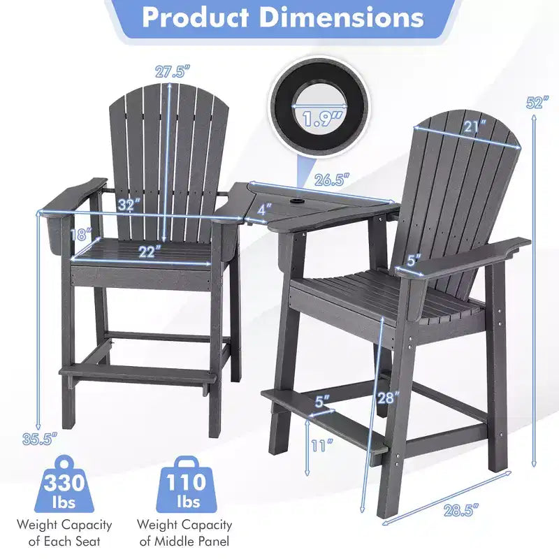 Costway 2 pz HDPE Sgabelli Bar Adirondack Alti con Vassoio di Collegamento Poggiapiedi da Esterno