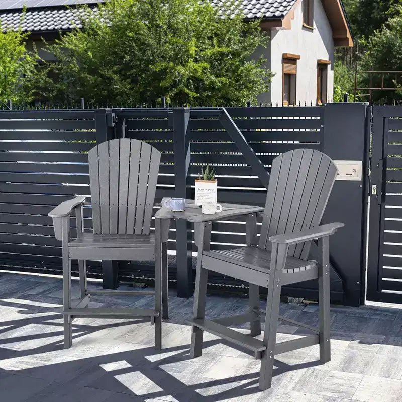 Costway 2 pz HDPE Sgabelli Bar Adirondack Alti con Vassoio di Collegamento Poggiapiedi da Esterno