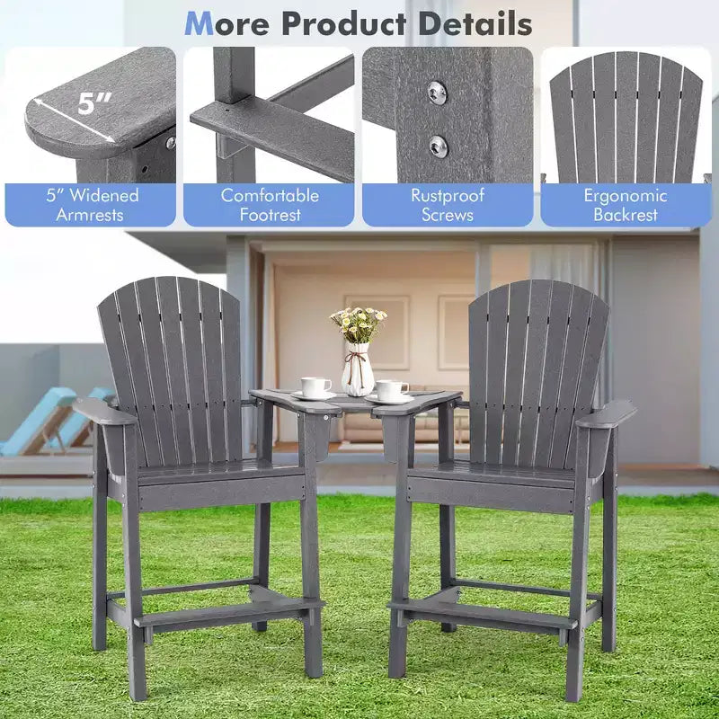 Costway 2 pz HDPE Sgabelli Bar Adirondack Alti con Vassoio di Collegamento Poggiapiedi da Esterno
