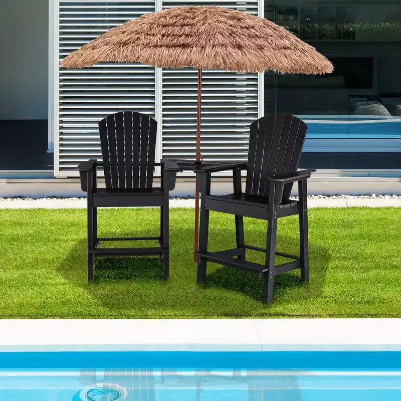 Costway 2 pz HDPE Sgabelli Bar Adirondack Alti con Vassoio di Collegamento Poggiapiedi da Esterno