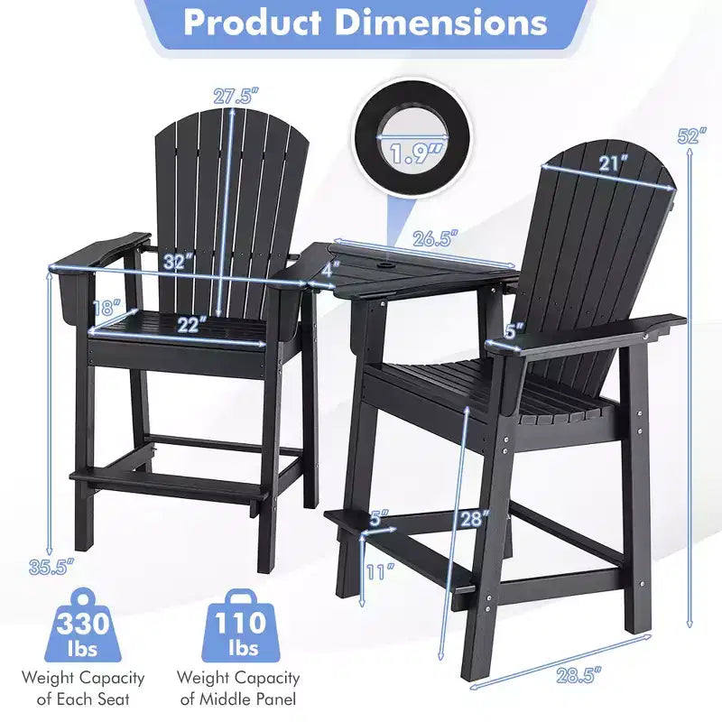 Costway 2 pz HDPE Sgabelli Bar Adirondack Alti con Vassoio di Collegamento Poggiapiedi da Esterno