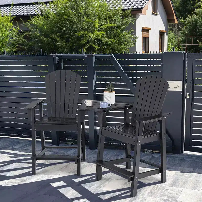 Costway 2 pz HDPE Sgabelli Bar Adirondack Alti con Vassoio di Collegamento Poggiapiedi da Esterno