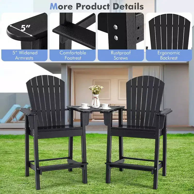 Costway 2 pz HDPE Sgabelli Bar Adirondack Alti con Vassoio di Collegamento Poggiapiedi da Esterno