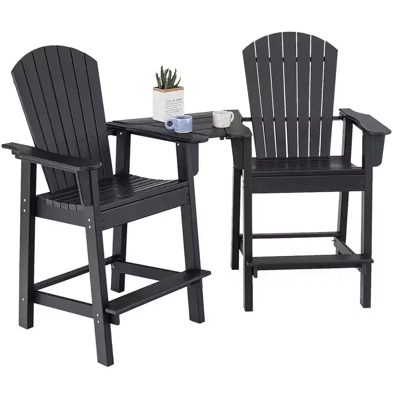 Costway 2pcs HDPE Tall Adirondack Chair Barstools Connecting Tray Patio Footrest