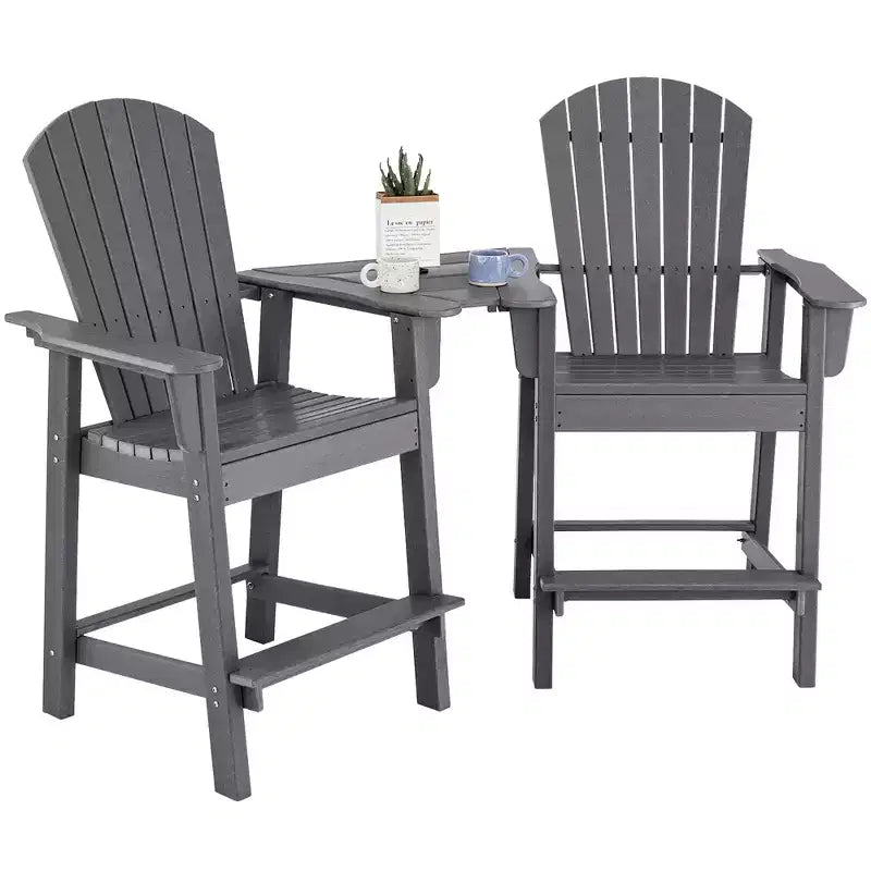 Costway Lot de 2 tabourets de bar Adirondack hauts en HDPE avec plateau de raccordement et repose-pieds de patio
