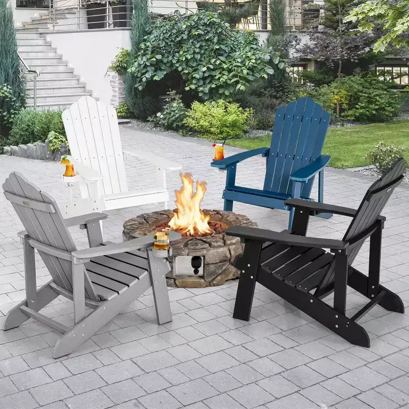 Sedia Adirondack da Patio Costway in HIPS con Portabicchiere Resistente alle Intemperie per Esterni 380 LBS Nero/Teak/Verde/Blu Navy/Rosso/Grigio/Bianco/Giallo