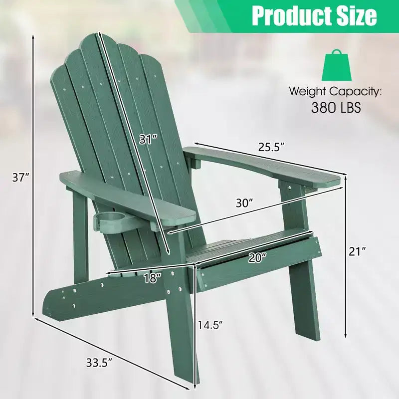 Sedia Adirondack da Patio Costway in HIPS con Portabicchiere Resistente alle Intemperie per Esterni 380 LBS Nero/Teak/Verde/Blu Navy/Rosso/Grigio/Bianco/Giallo