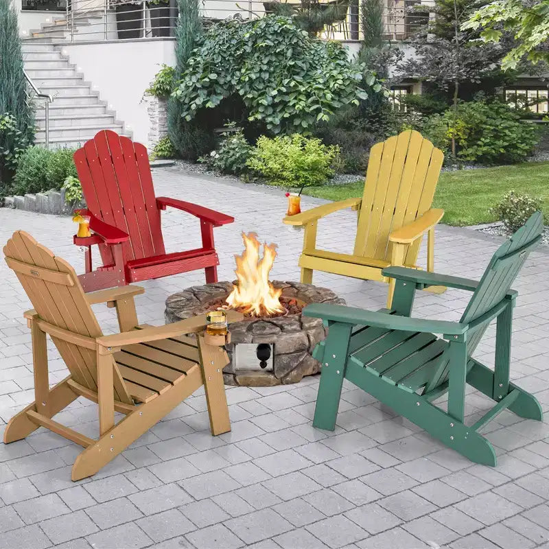 Sedia Adirondack da Patio Costway in HIPS con Portabicchiere Resistente alle Intemperie per Esterni 380 LBS Nero/Teak/Verde/Blu Navy/Rosso/Grigio/Bianco/Giallo