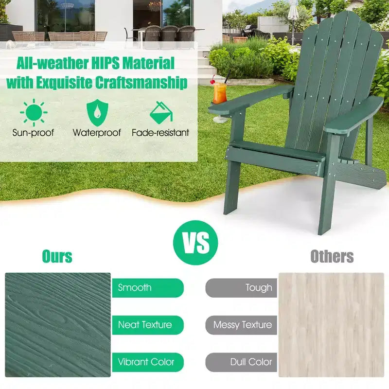 Sedia Adirondack da Patio Costway in HIPS con Portabicchiere Resistente alle Intemperie per Esterni 380 LBS Nero/Teak/Verde/Blu Navy/Rosso/Grigio/Bianco/Giallo
