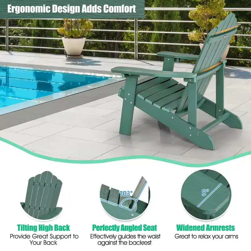 Sedia Adirondack da Patio Costway in HIPS con Portabicchiere Resistente alle Intemperie per Esterni 380 LBS Nero/Teak/Verde/Blu Navy/Rosso/Grigio/Bianco/Giallo