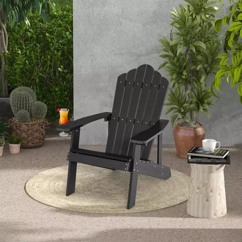 Sedia Adirondack da Patio Costway in HIPS con Portabicchiere Resistente alle Intemperie per Esterni 380 LBS Nero/Teak/Verde/Blu Navy/Rosso/Grigio/Bianco/Giallo