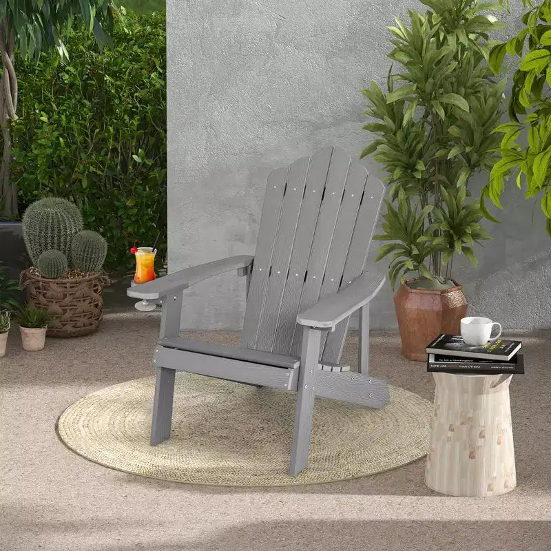 Sedia Adirondack da Patio Costway in HIPS con Portabicchiere Resistente alle Intemperie per Esterni 380 LBS Nero/Teak/Verde/Blu Navy/Rosso/Grigio/Bianco/Giallo