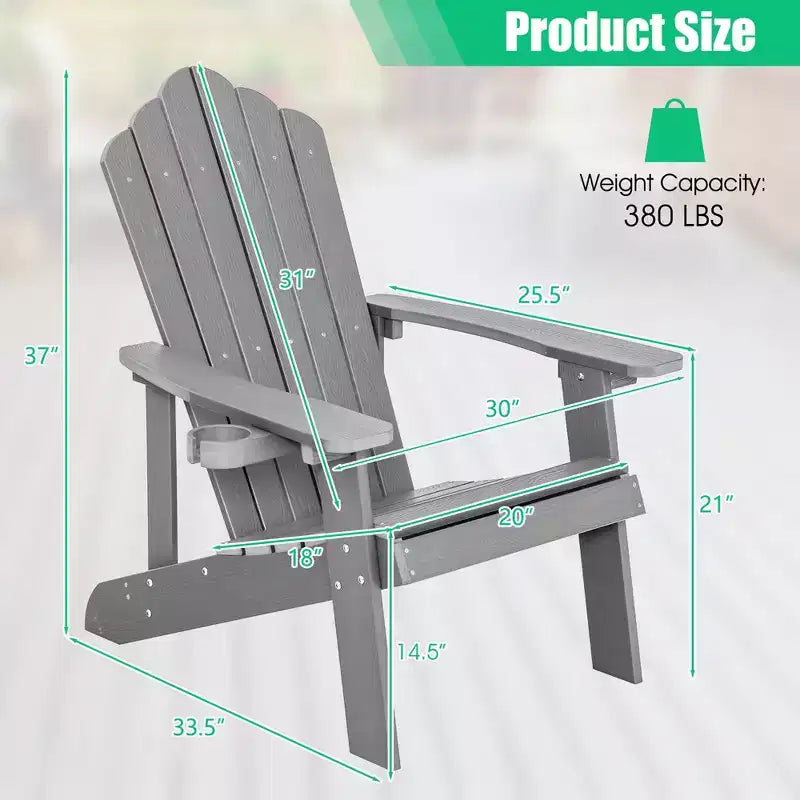 Sedia Adirondack da Patio Costway in HIPS con Portabicchiere Resistente alle Intemperie per Esterni 380 LBS Nero/Teak/Verde/Blu Navy/Rosso/Grigio/Bianco/Giallo