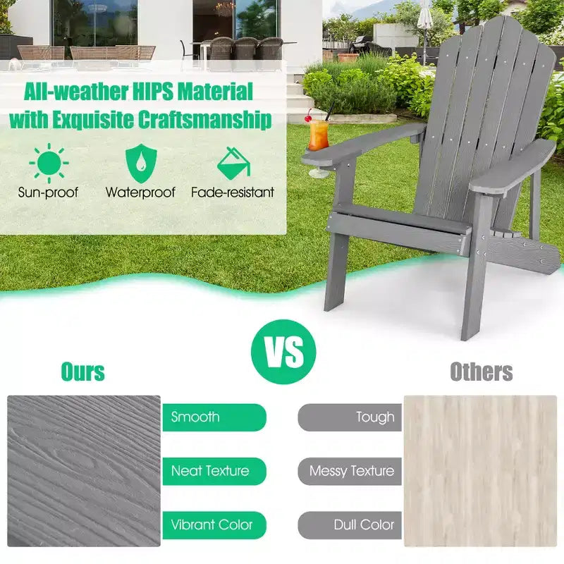 Sedia Adirondack da Patio Costway in HIPS con Portabicchiere Resistente alle Intemperie per Esterni 380 LBS Nero/Teak/Verde/Blu Navy/Rosso/Grigio/Bianco/Giallo