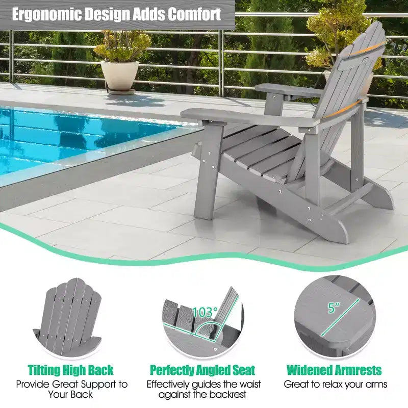 Sedia Adirondack da Patio Costway in HIPS con Portabicchiere Resistente alle Intemperie per Esterni 380 LBS Nero/Teak/Verde/Blu Navy/Rosso/Grigio/Bianco/Giallo