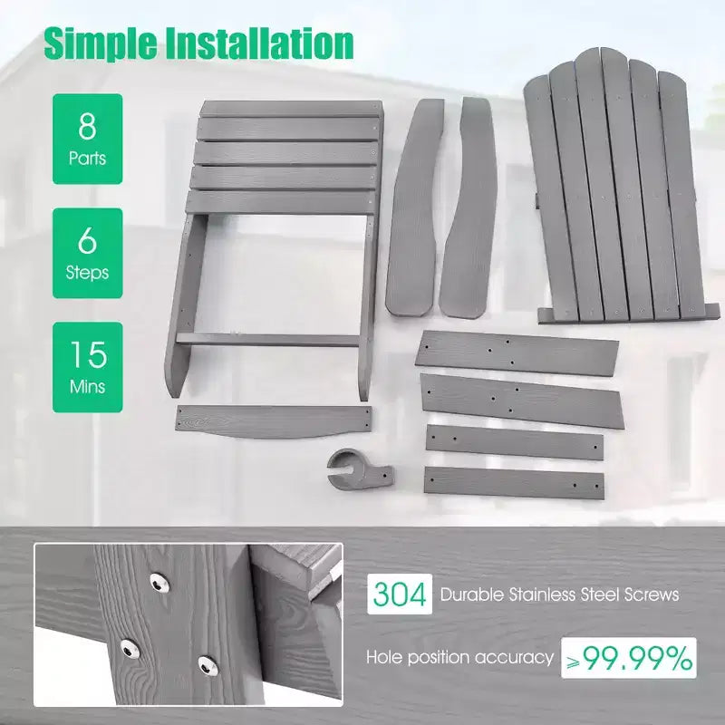 Sedia Adirondack da Patio Costway in HIPS con Portabicchiere Resistente alle Intemperie per Esterni 380 LBS Nero/Teak/Verde/Blu Navy/Rosso/Grigio/Bianco/Giallo