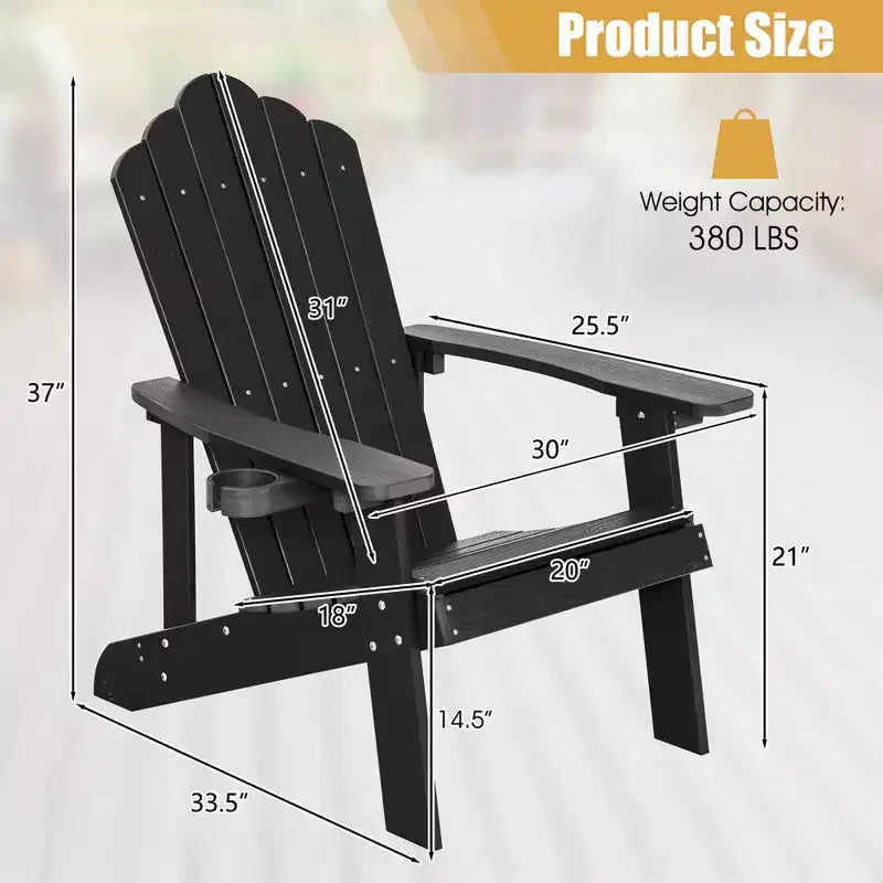 Sedia Adirondack da Patio Costway in HIPS con Portabicchiere Resistente alle Intemperie per Esterni 380 LBS Nero/Teak/Verde/Blu Navy/Rosso/Grigio/Bianco/Giallo