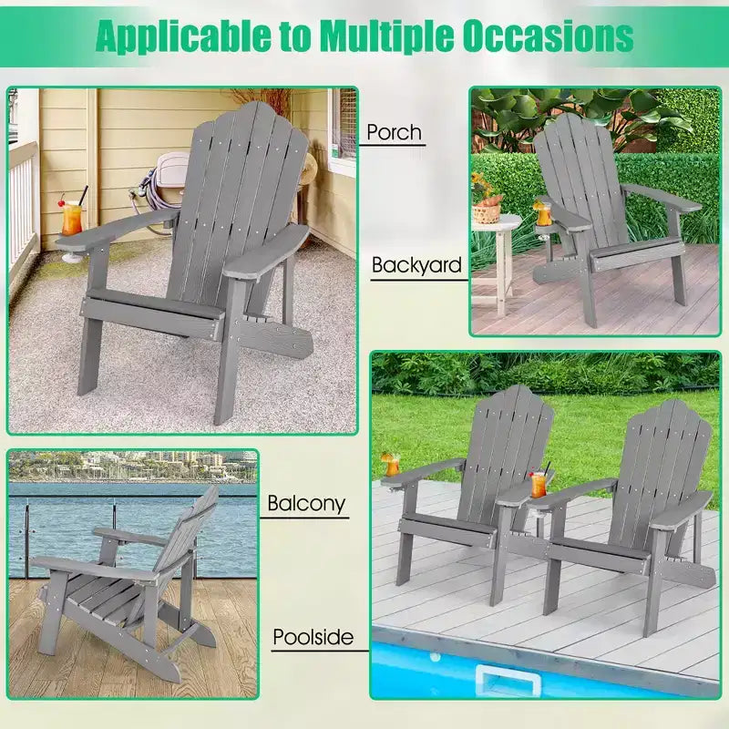 Sedia Adirondack da Patio Costway in HIPS con Portabicchiere Resistente alle Intemperie per Esterni 380 LBS Nero/Teak/Verde/Blu Navy/Rosso/Grigio/Bianco/Giallo