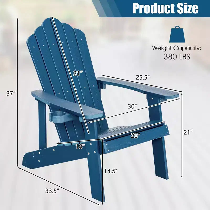 Sedia Adirondack da Patio Costway in HIPS con Portabicchiere Resistente alle Intemperie per Esterni 380 LBS Nero/Teak/Verde/Blu Navy/Rosso/Grigio/Bianco/Giallo