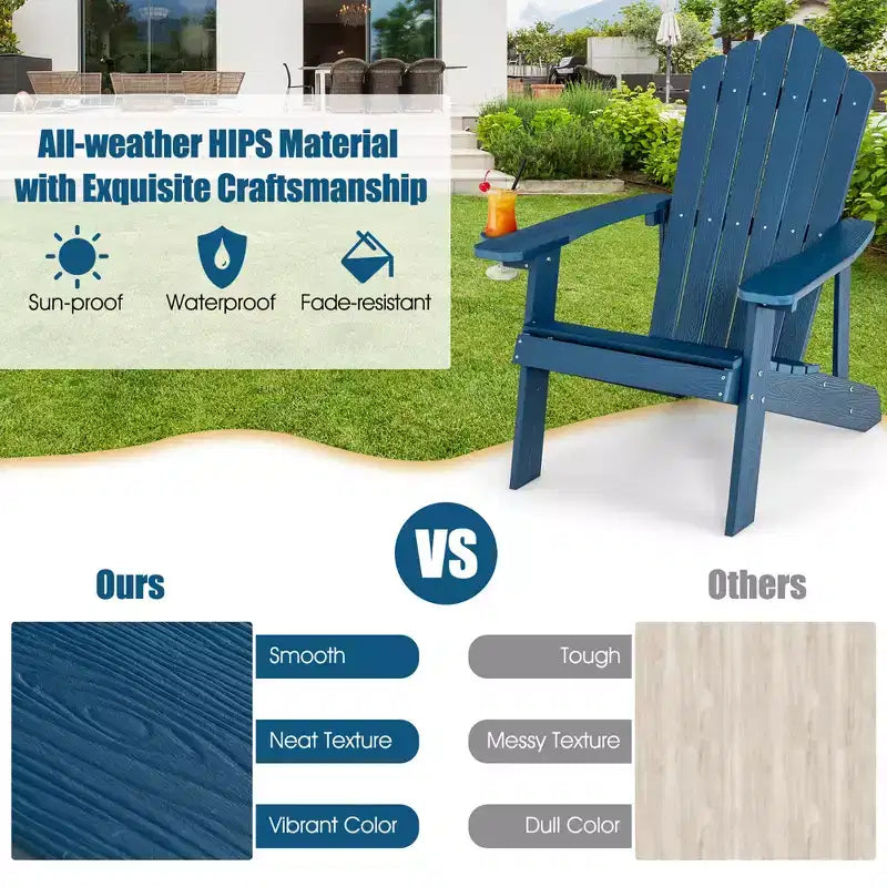Sedia Adirondack da Patio Costway in HIPS con Portabicchiere Resistente alle Intemperie per Esterni 380 LBS Nero/Teak/Verde/Blu Navy/Rosso/Grigio/Bianco/Giallo