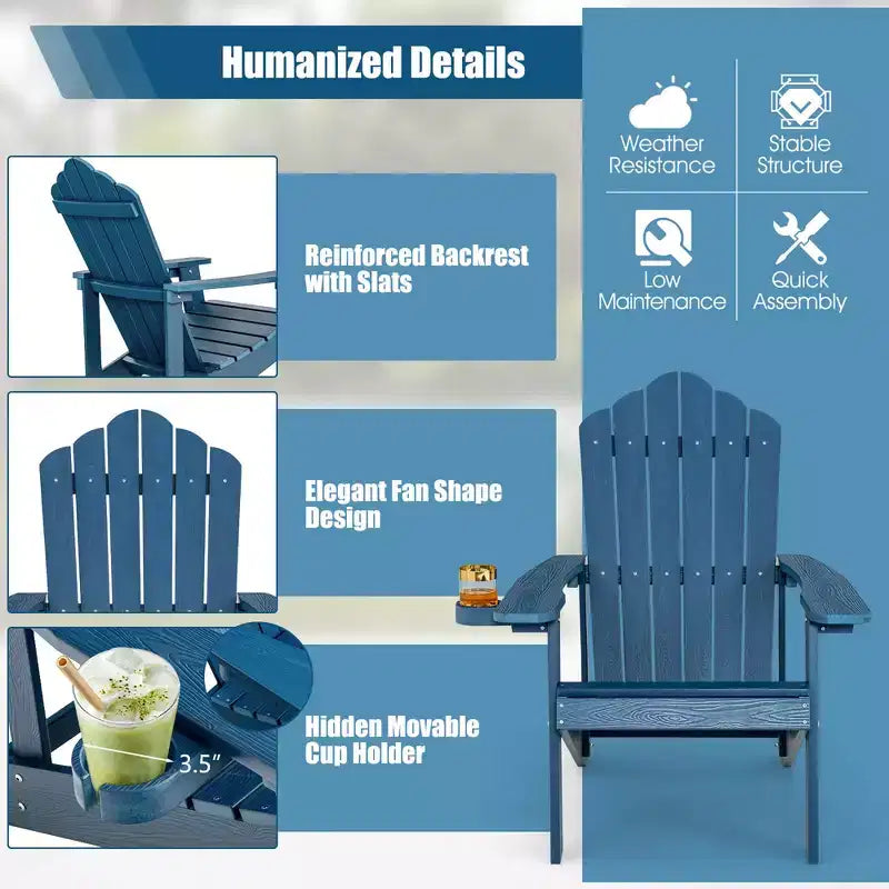 Sedia Adirondack da Patio Costway in HIPS con Portabicchiere Resistente alle Intemperie per Esterni 380 LBS Nero/Teak/Verde/Blu Navy/Rosso/Grigio/Bianco/Giallo