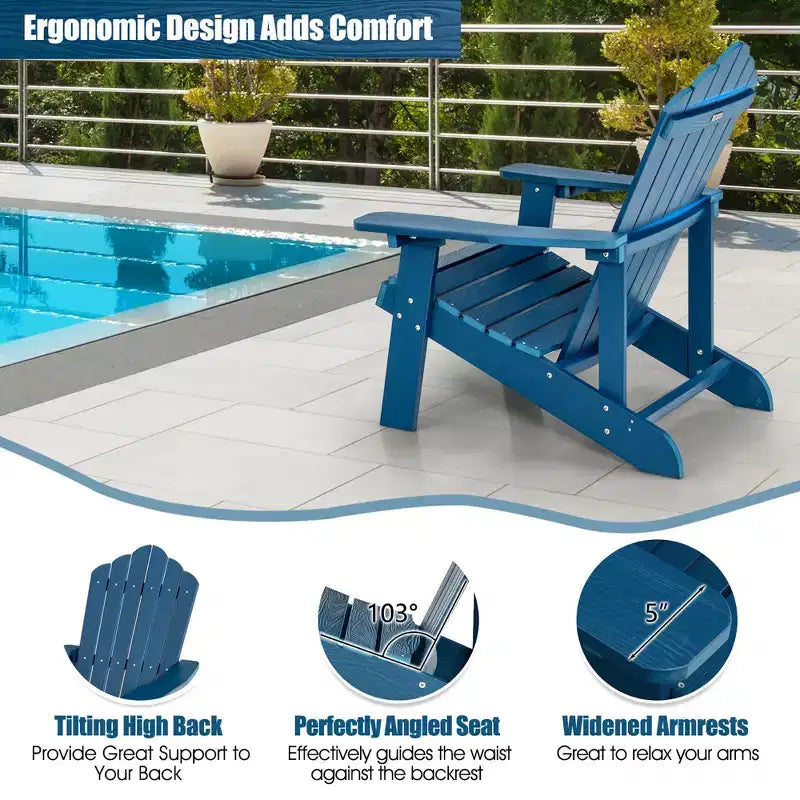 Sedia Adirondack da Patio Costway in HIPS con Portabicchiere Resistente alle Intemperie per Esterni 380 LBS Nero/Teak/Verde/Blu Navy/Rosso/Grigio/Bianco/Giallo