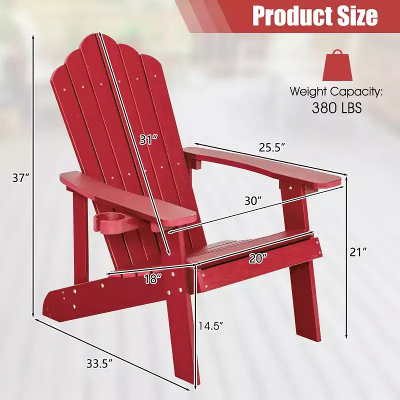 Sedia Adirondack da Patio Costway in HIPS con Portabicchiere Resistente alle Intemperie per Esterni 380 LBS Nero/Teak/Verde/Blu Navy/Rosso/Grigio/Bianco/Giallo