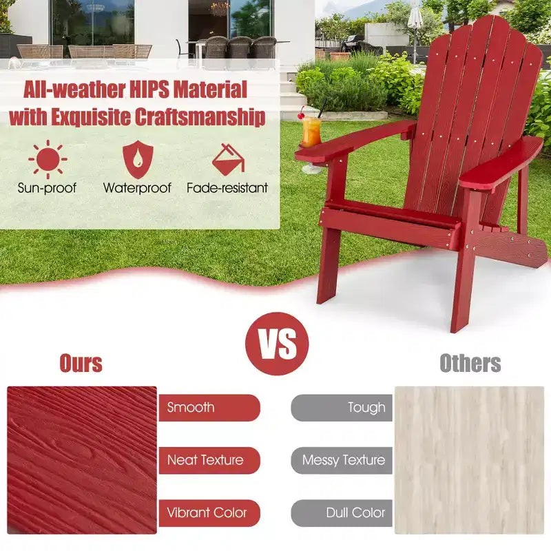 Sedia Adirondack da Patio Costway in HIPS con Portabicchiere Resistente alle Intemperie per Esterni 380 LBS Nero/Teak/Verde/Blu Navy/Rosso/Grigio/Bianco/Giallo