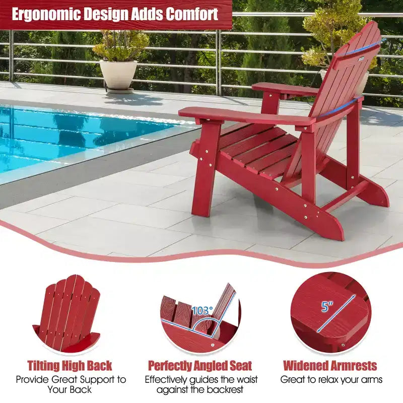 Sedia Adirondack da Patio Costway in HIPS con Portabicchiere Resistente alle Intemperie per Esterni 380 LBS Nero/Teak/Verde/Blu Navy/Rosso/Grigio/Bianco/Giallo