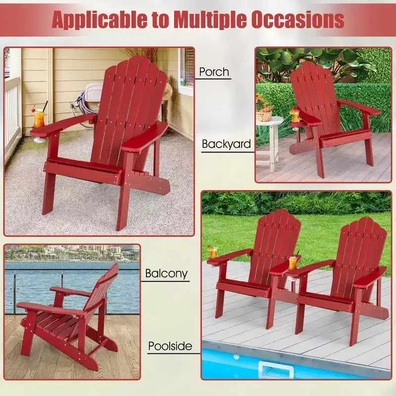 Sedia Adirondack da Patio Costway in HIPS con Portabicchiere Resistente alle Intemperie per Esterni 380 LBS Nero/Teak/Verde/Blu Navy/Rosso/Grigio/Bianco/Giallo